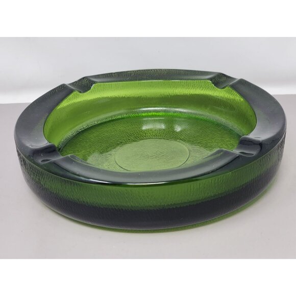 Vintage Mid-Century‎ Modern Green Textured Glass Heavy Ashtray - Picture 1 of 8